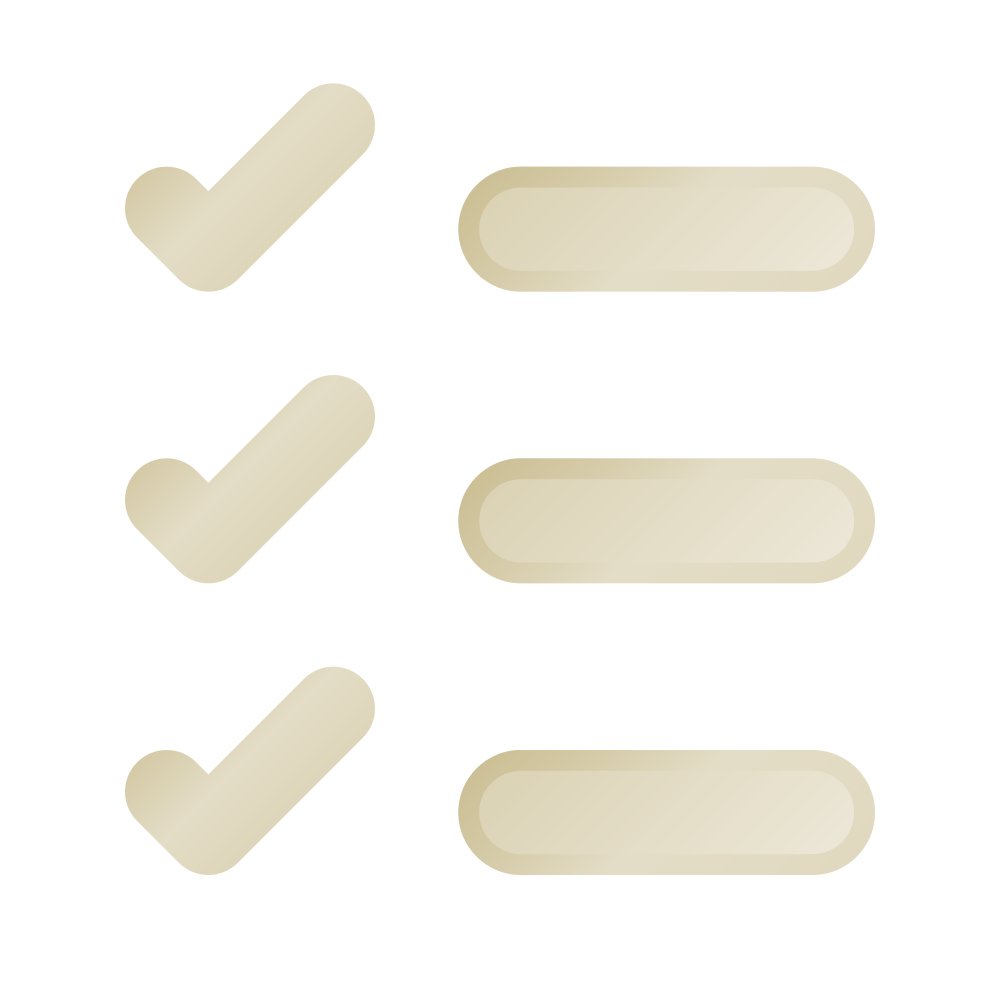 Icon goldfarbenen Linien mit Häkchen davor als Symbol für Planung und Konzeption.