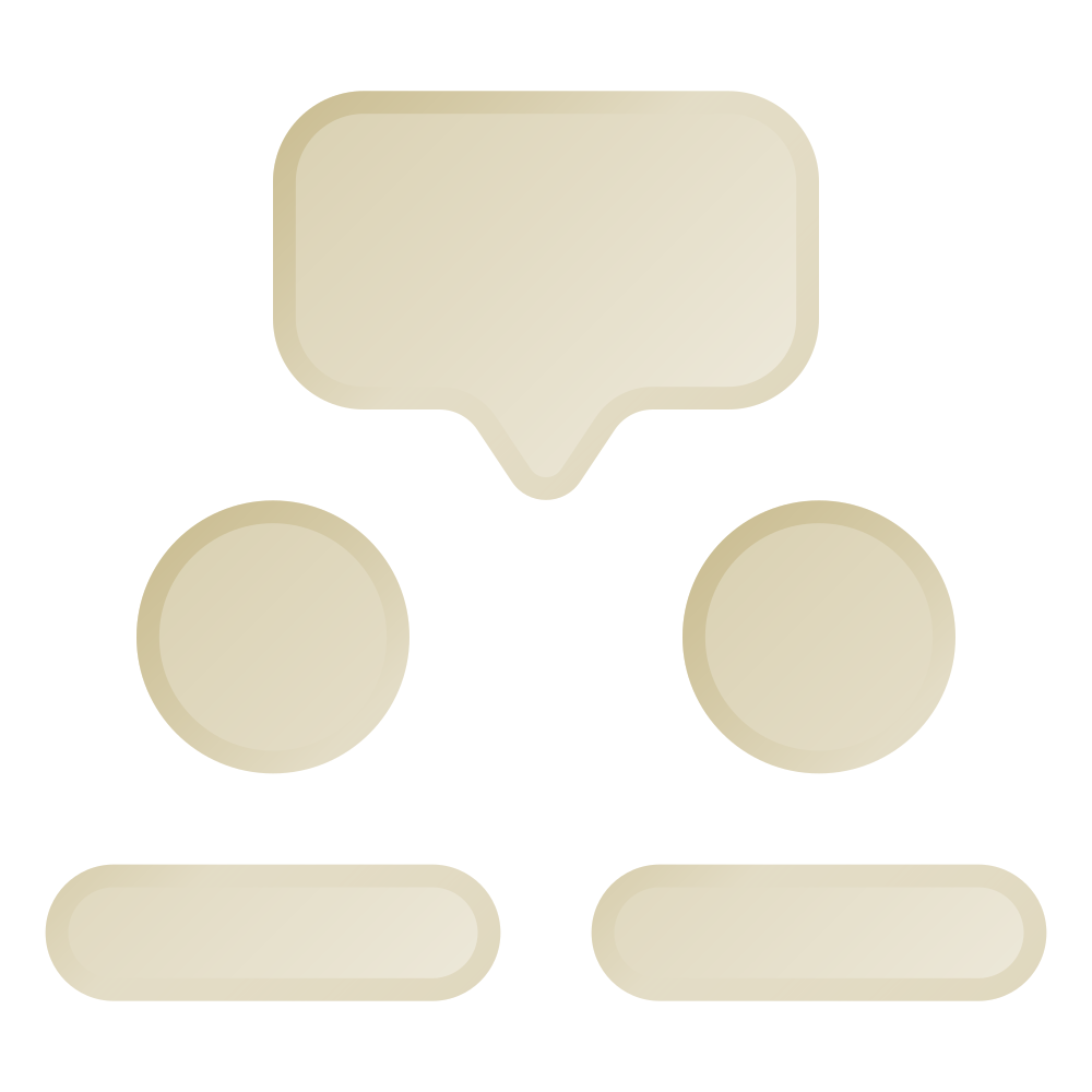  Icon zwei goldfarbene Personen mit Sprechblase als Symbol für Beratung.