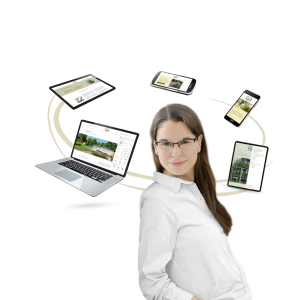 Elisabeth Bölter neben Responsive Webdesign Beispiele auf PC, Laptop, Tablet und Smartphone.