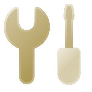 Icon goldfarbener Schraubenschlüssel und Schraubendreher als Symbol für Support.