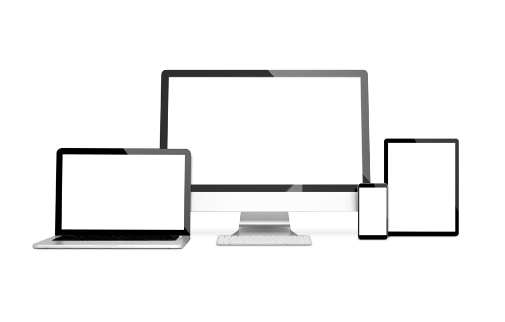 Grafik Laptop, PC, Smartphone und Tablet mit leeren Bildschirmen